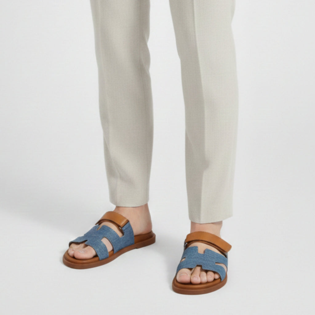 Men’s Exclusive Contour Leather Sandals Denim