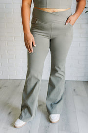 Building Habits Twill Flared Crossover Waist Pant in Dusty Olive