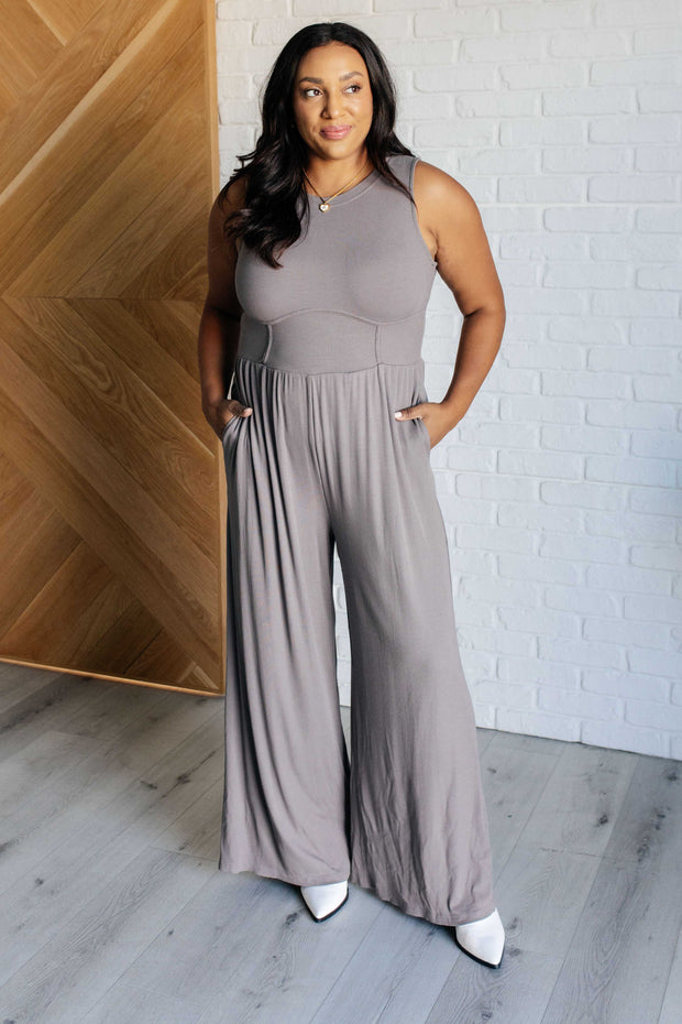 Hilary Wide Leg Jumpsuit in Grey