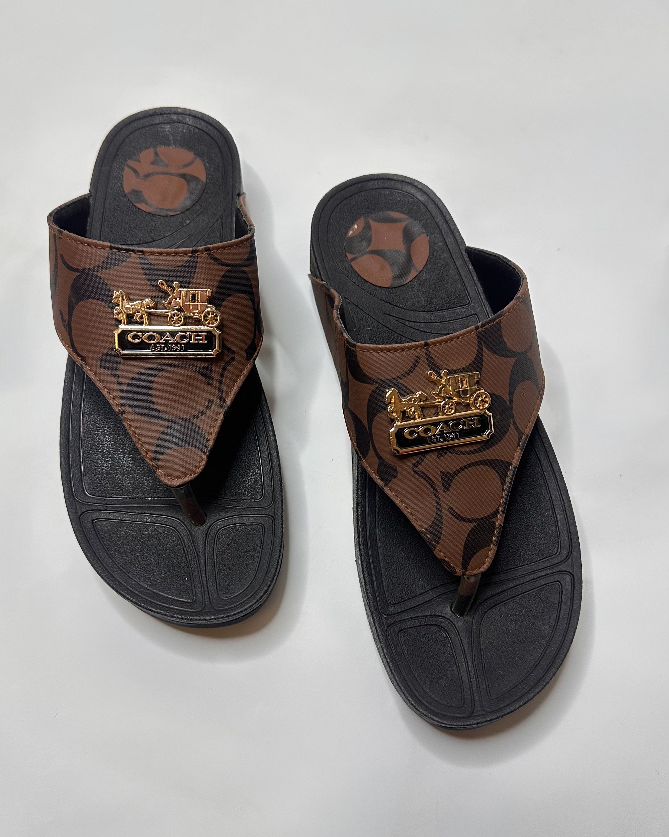Coach Signature Canvas Brown Flip Flop Sandals