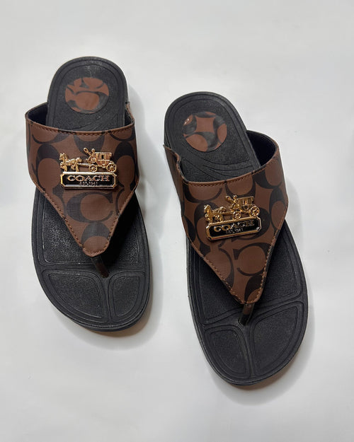 Coach Signature Canvas Brown Flip Flop Sandals