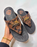 Coach Signature Canvas Brown Flip Flop Sandals