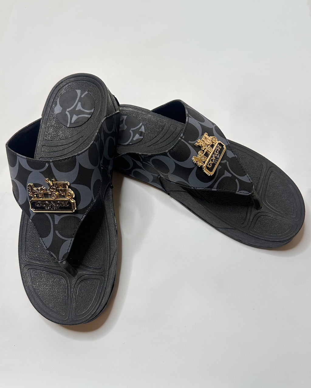 Coach Signature Canvas Black Flip Flop Sandals