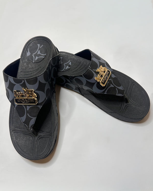 Coach Signature Canvas Black Flip Flop Sandals