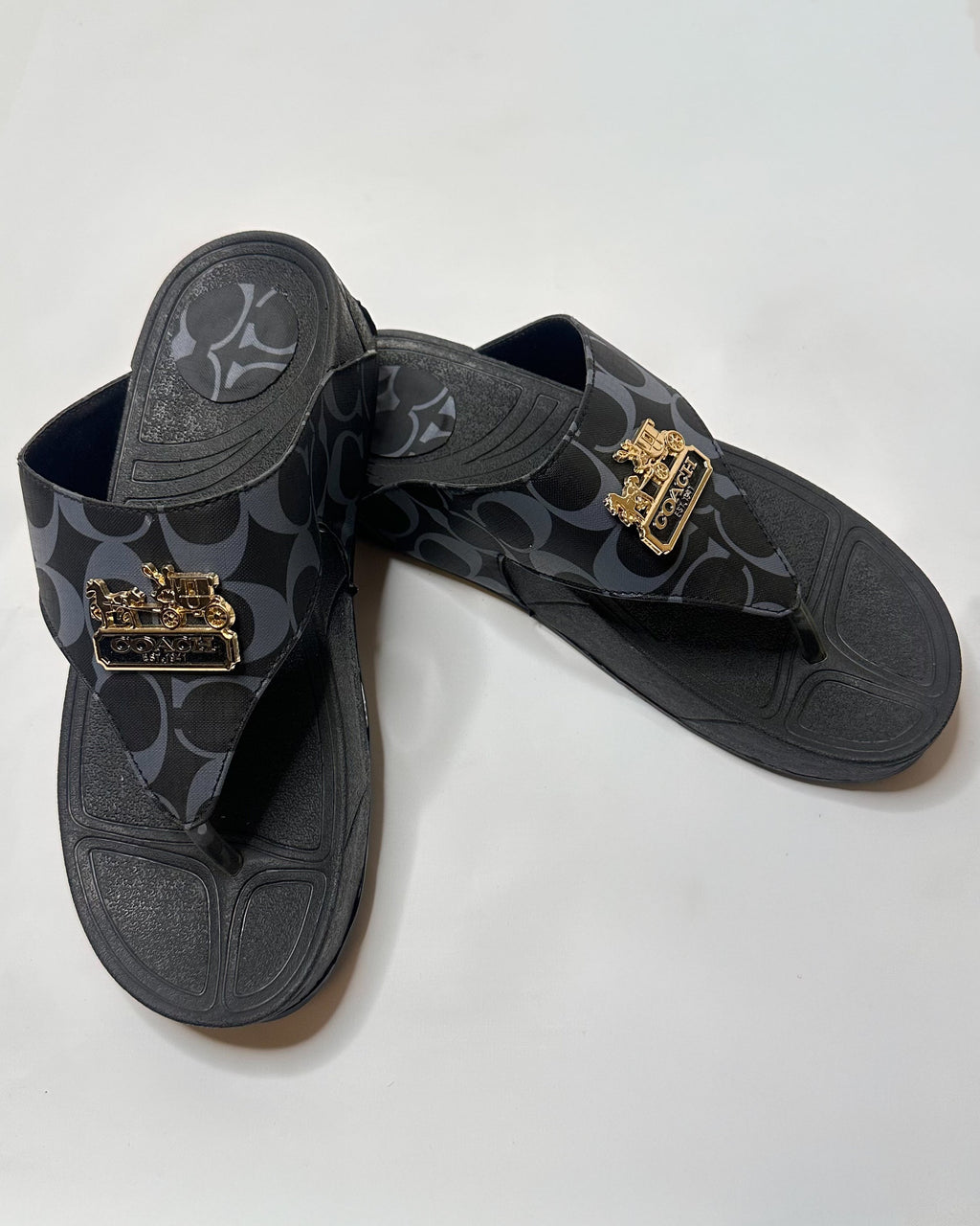 Coach Signature Canvas Black Flip Flop Sandals