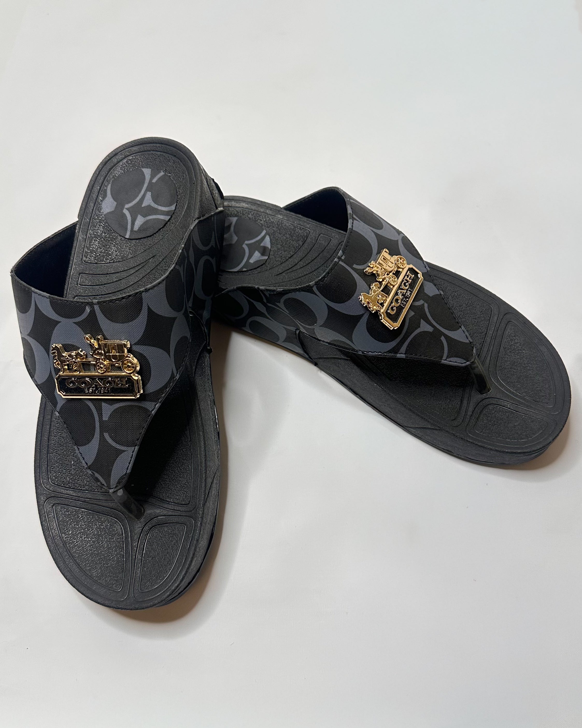 Coach Signature Canvas Black Flip Flop Sandals