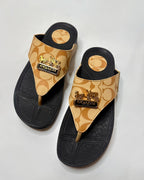 Coach Signature Canvas Beige Flip Flop Sandals