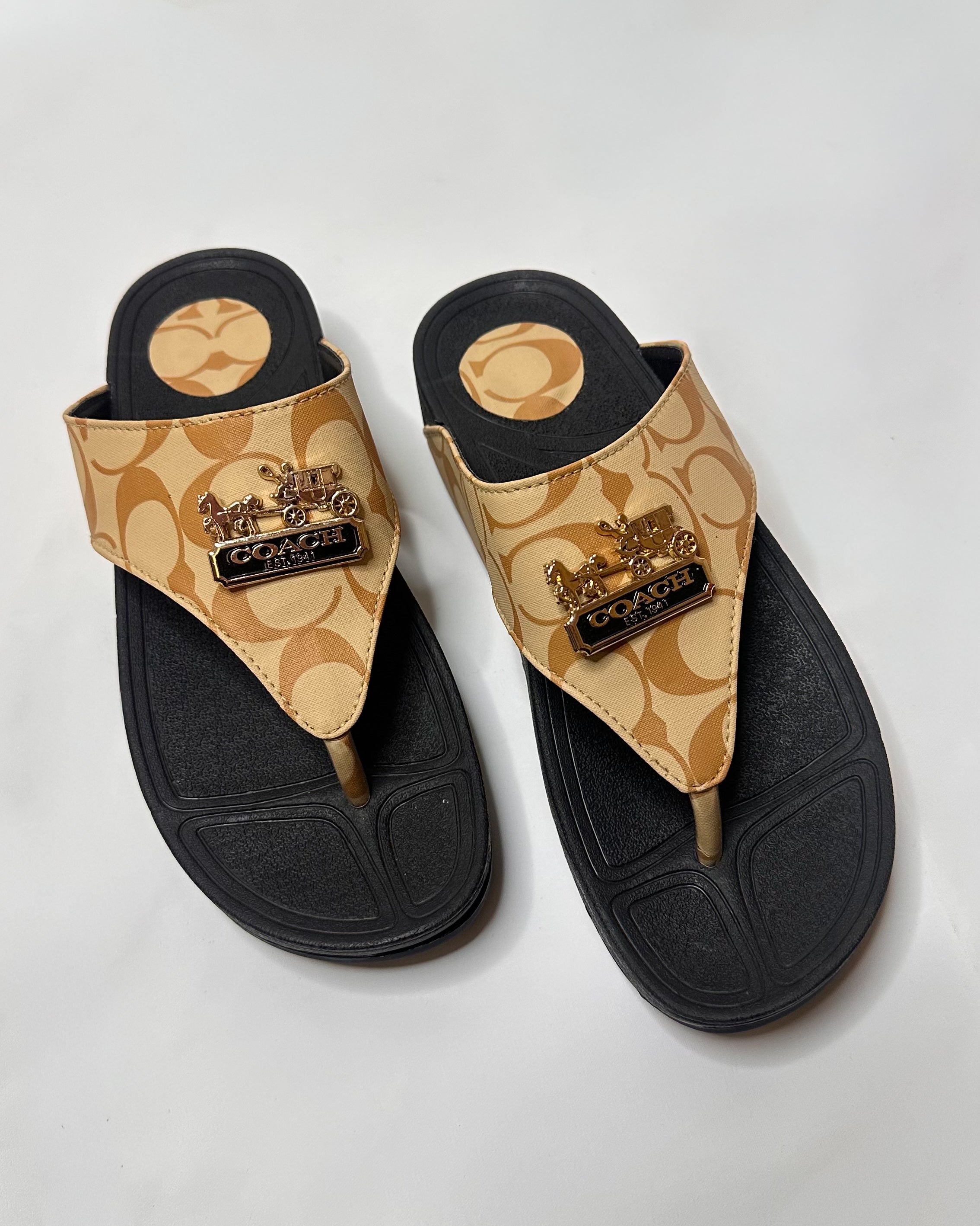 Coach Signature Canvas Beige Flip Flop Sandals