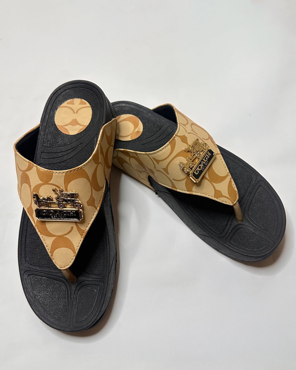 Coach Signature Canvas Beige Flip Flop Sandals