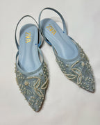 Zara Embroidered Mesh Blue Slingback Pumps