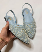 Zara Embroidered Mesh Blue Slingback Pumps