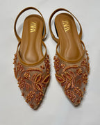 Zara Embroidered Mesh Beige Slingback Pumps