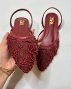 Zara Embroidered Mesh Red Slingback Pumps