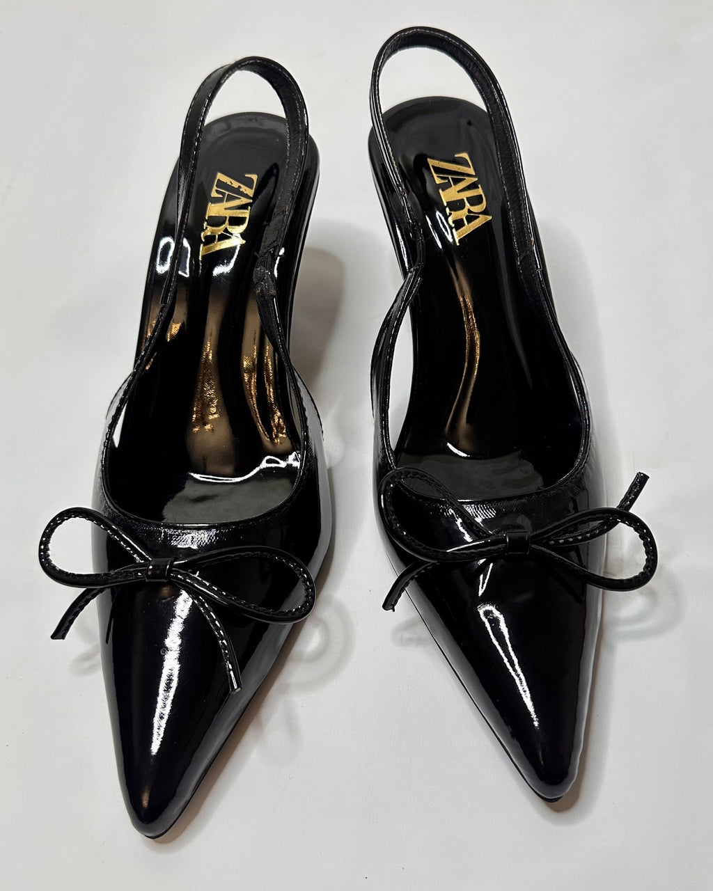 Zara Patent Slingback Black Heels