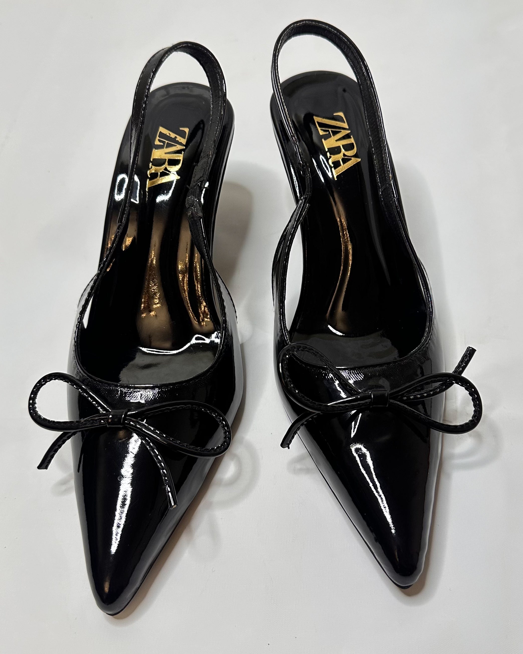 Zara Patent Slingback Black Heels