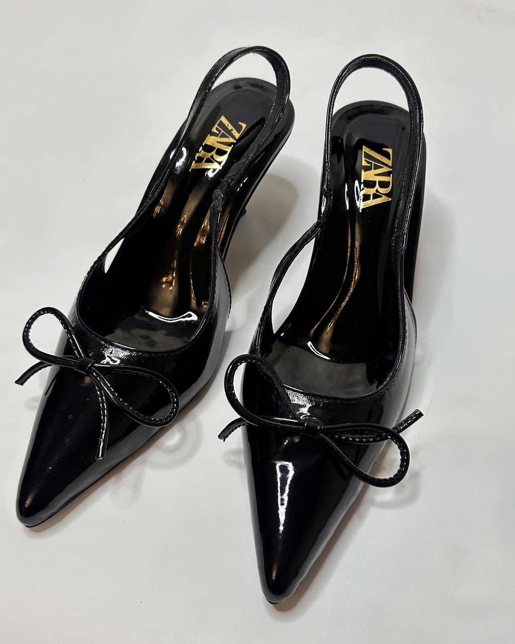 Zara Patent Slingback Black Heels