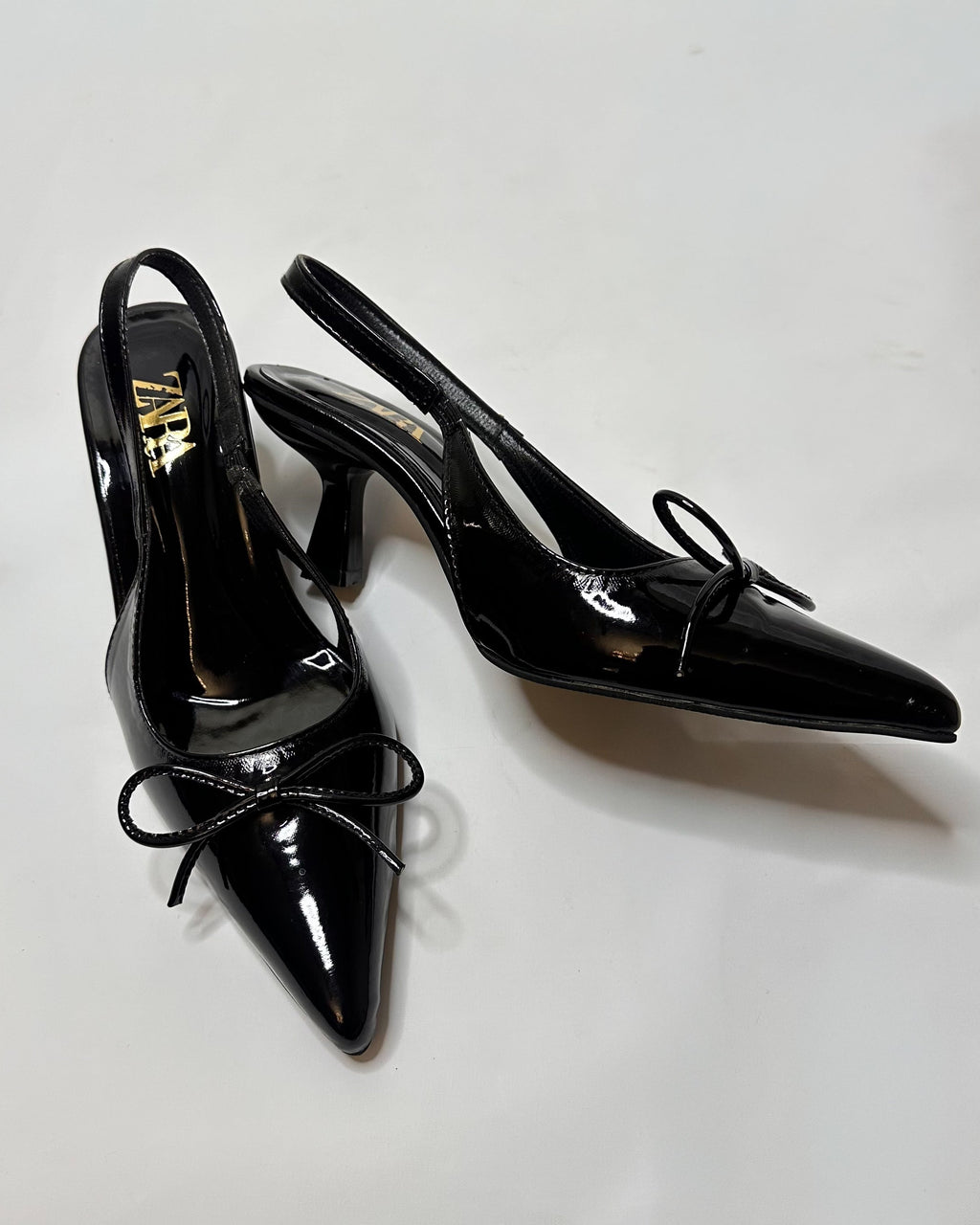 Zara Patent Slingback Black Heels