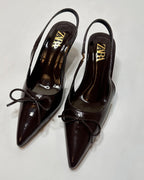 Zara Patent Slingback Black Heels