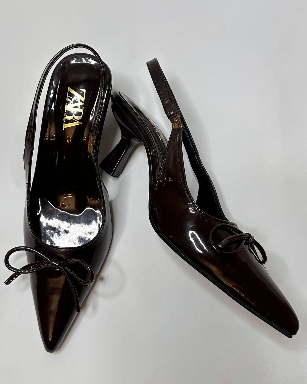 Zara Patent Slingback Black Heels
