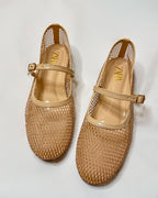 Zara Mesh Mary Jane Ballet Beige Flat Pumps