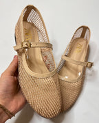Zara Mesh Mary Jane Ballet Beige Flat Pumps