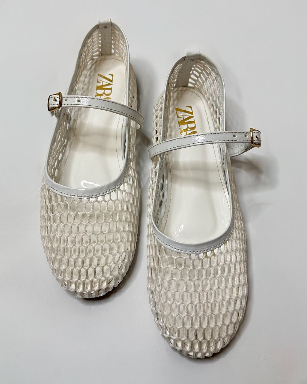 Zara Mesh Mary Jane Ballet White Flat Pumps