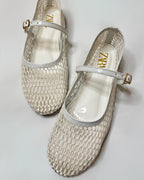 Zara Mesh Mary Jane Ballet White Flat Pumps