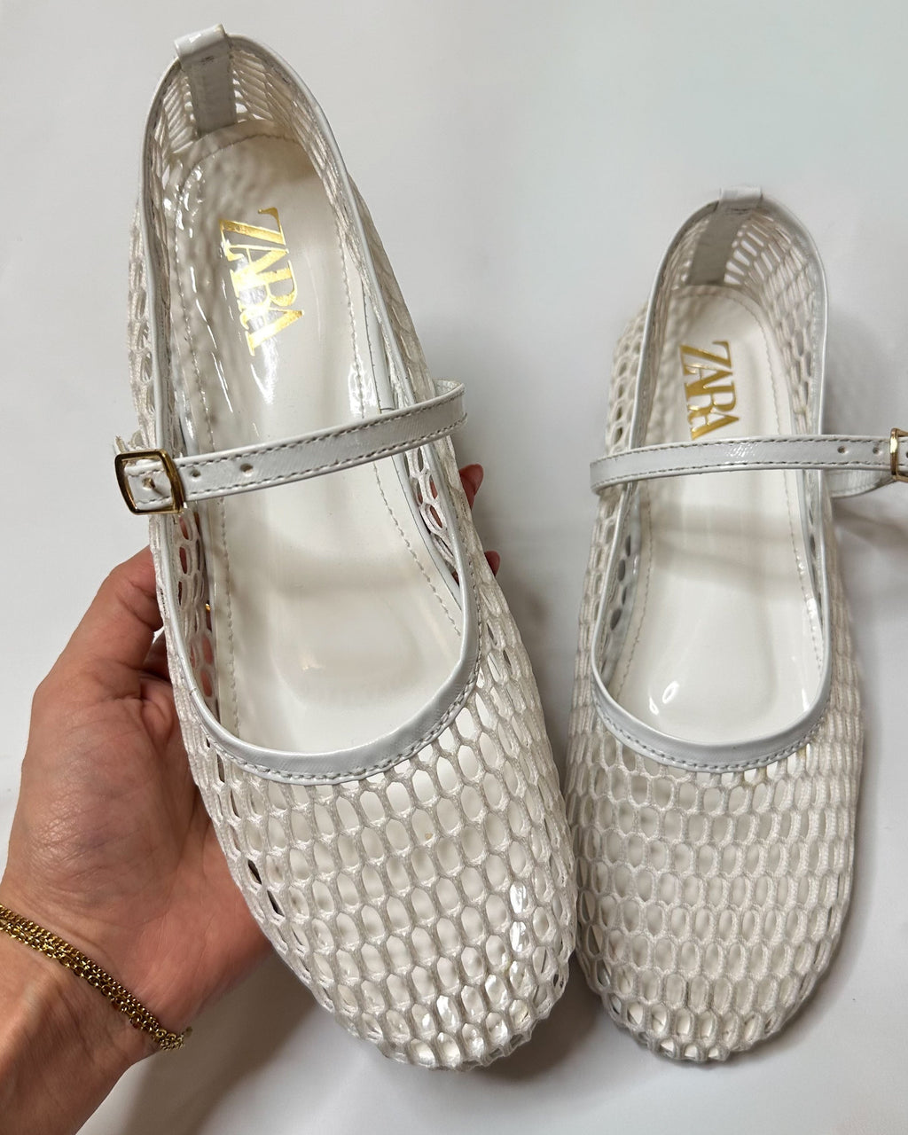 Zara Mesh Mary Jane Ballet White Flat Pumps