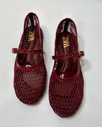 Zara Mesh Mary Jane Ballet Red Flat Pumps