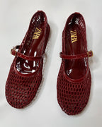 Zara Mesh Mary Jane Ballet Red Flat Pumps