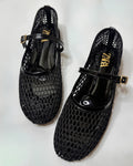 Zara Mesh Mary Jane Ballet Black Flat Pumps