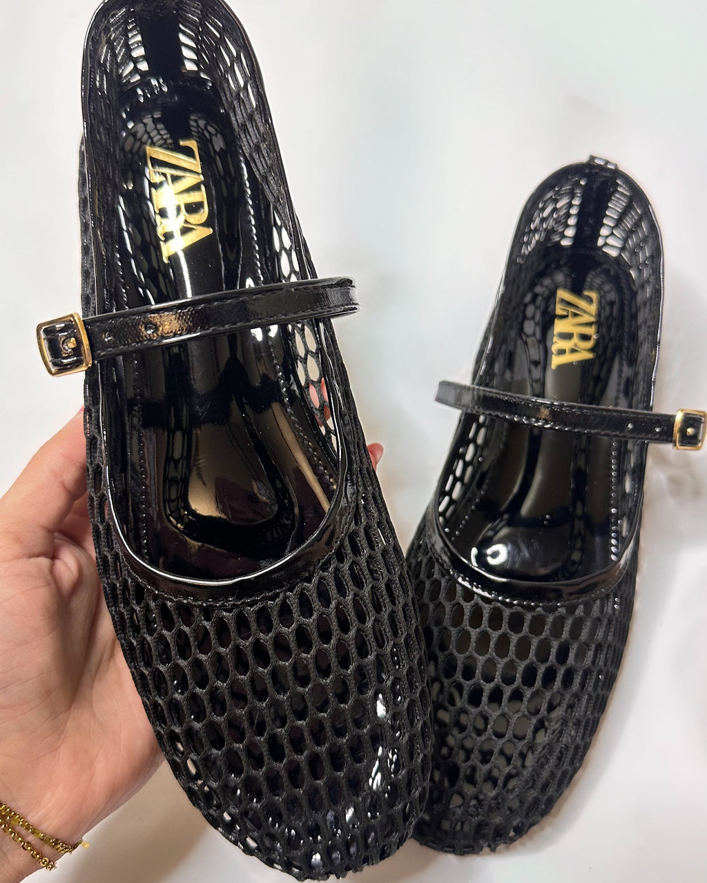 Zara Mesh Mary Jane Ballet Black Flat Pumps