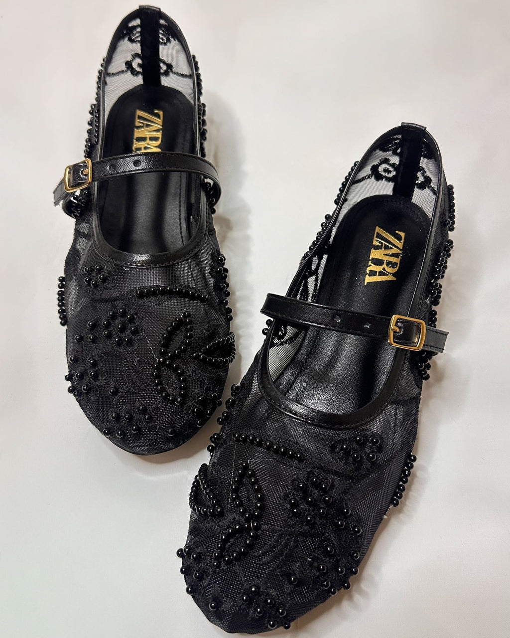 Zara Mesh Ballet Black Pumps