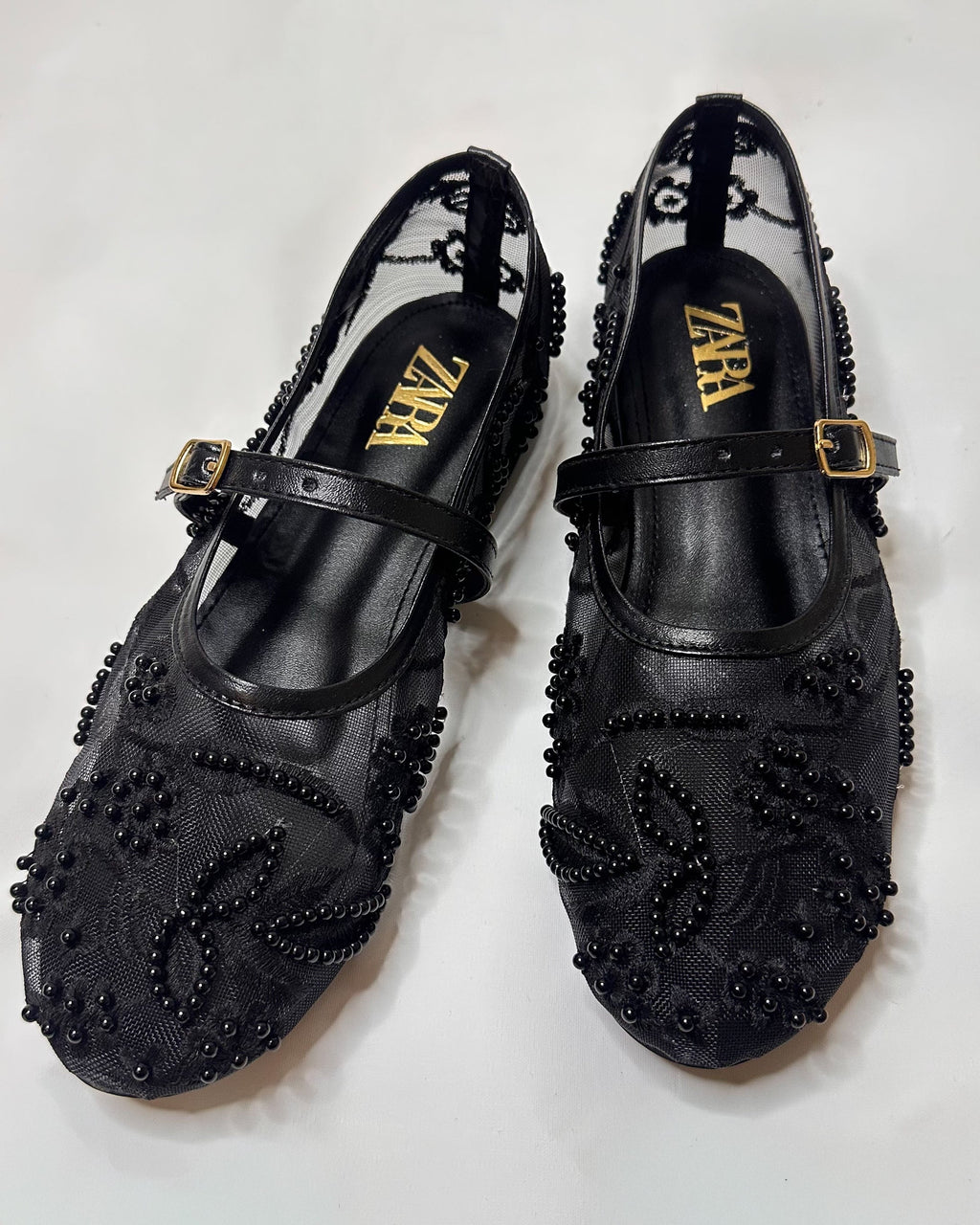 Zara Mesh Ballet Black Pumps