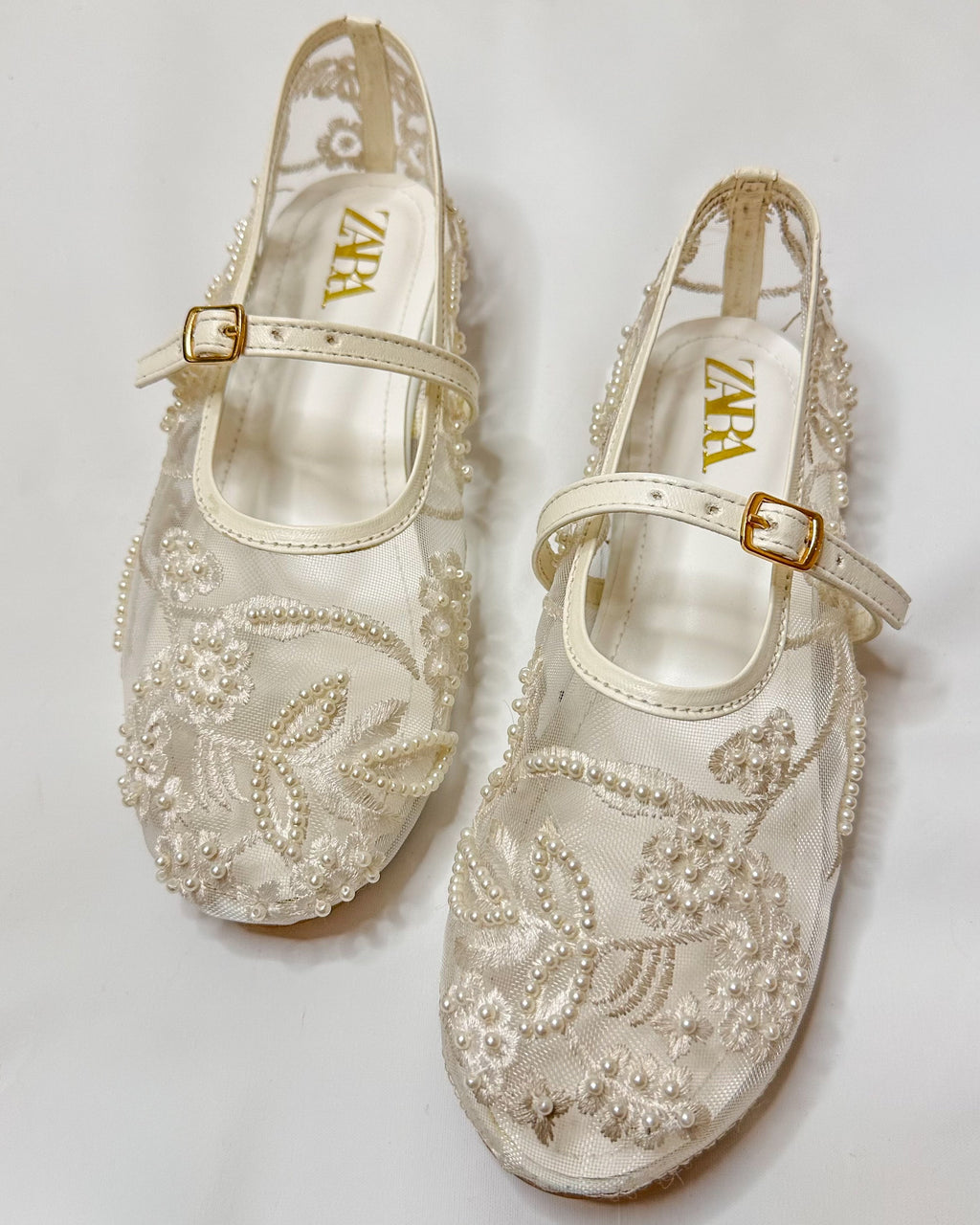 Zara Mesh Ballet White Pumps