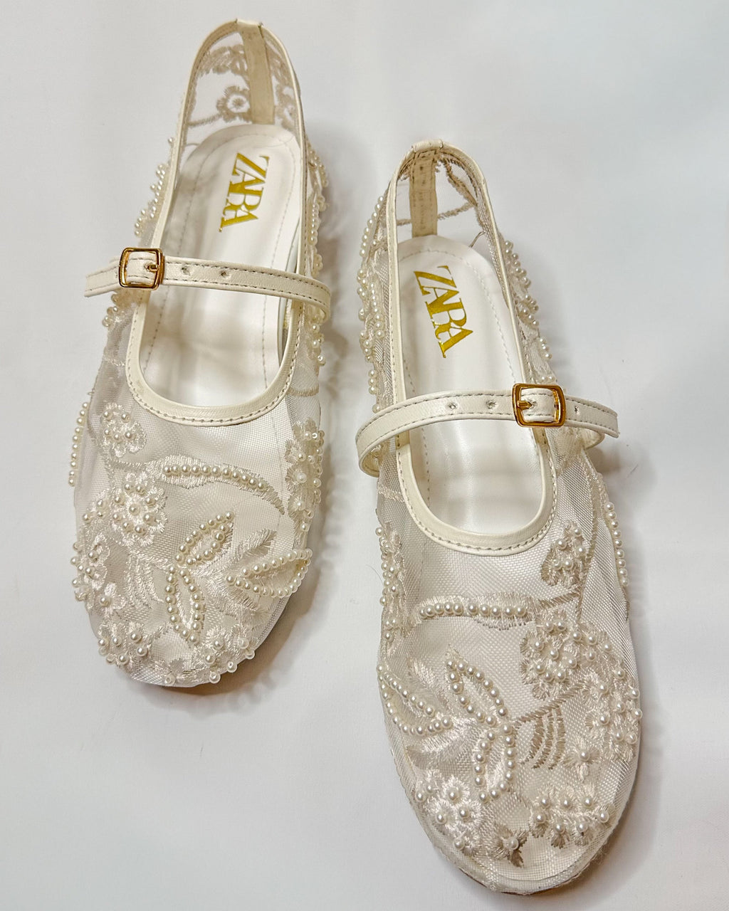 Zara Mesh Ballet White Pumps