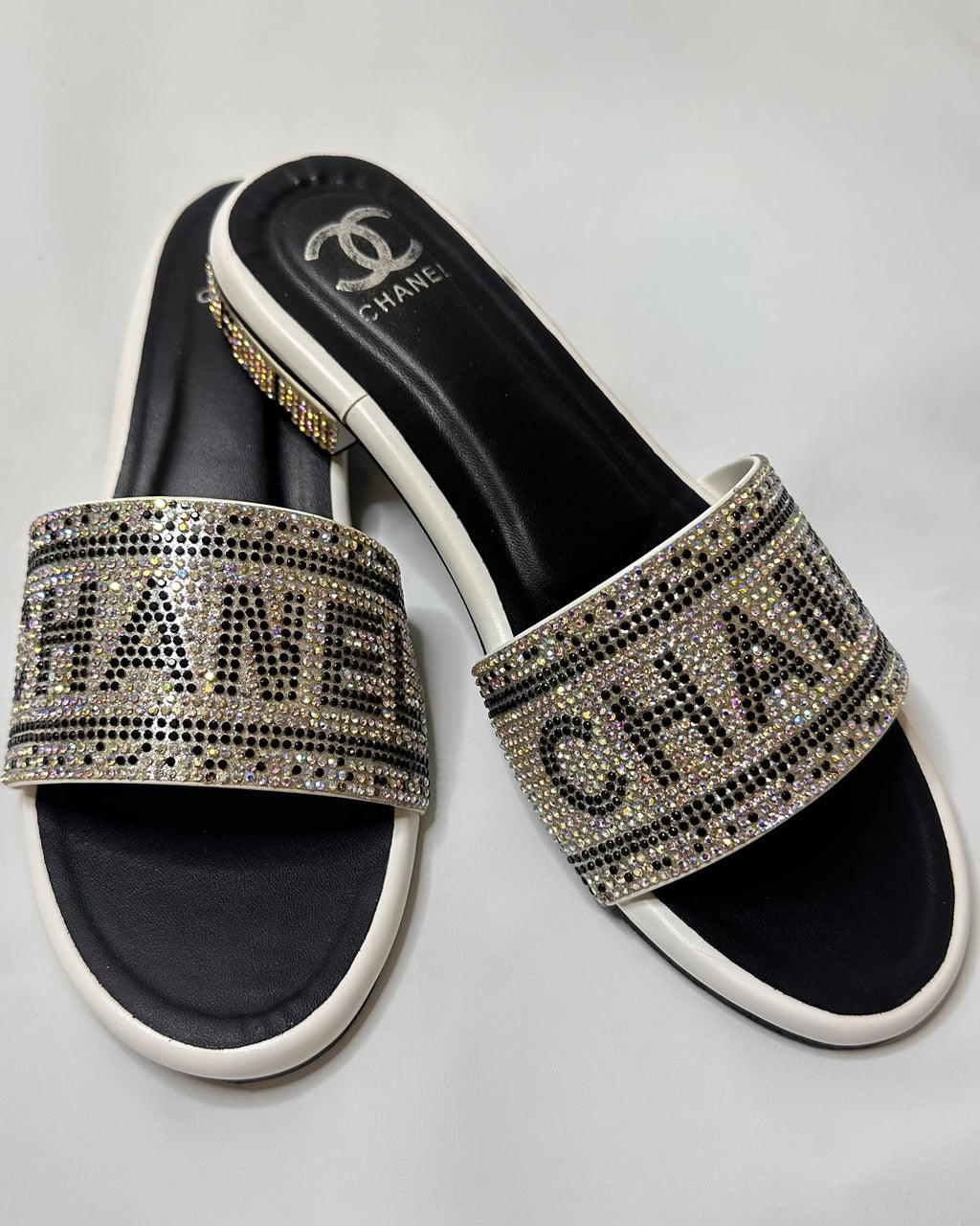 Chanel Rhinestone Embellished Straps Slippers