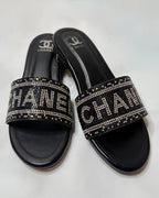 Chanel Rhinestone Embellished Straps Slippers