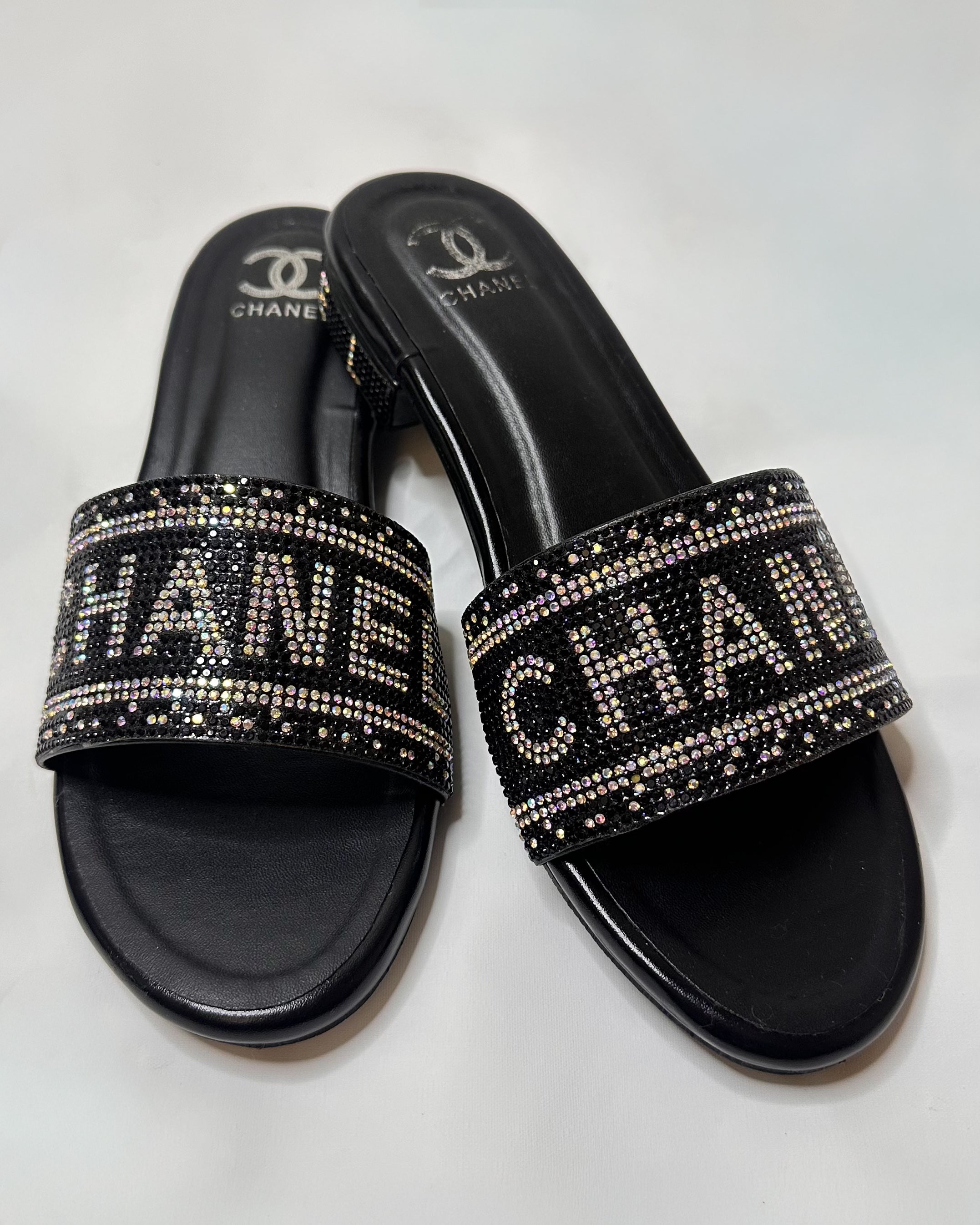 Chanel Rhinestone Embellished Straps Slippers