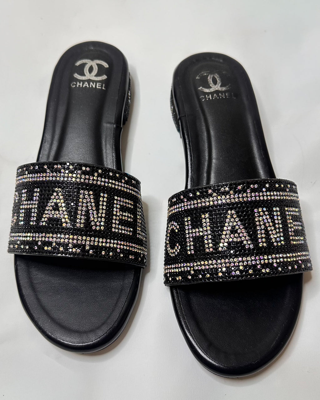 Chanel Rhinestone Embellished Straps Slippers