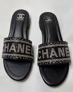 Chanel Rhinestone Embellished Straps Slippers