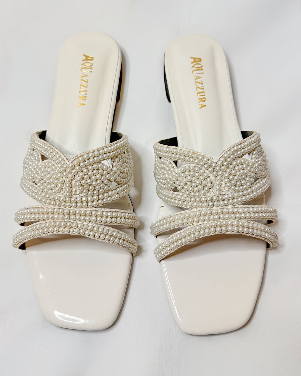 White Beaded Flat Slippers