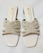 White Beaded Flat Slippers