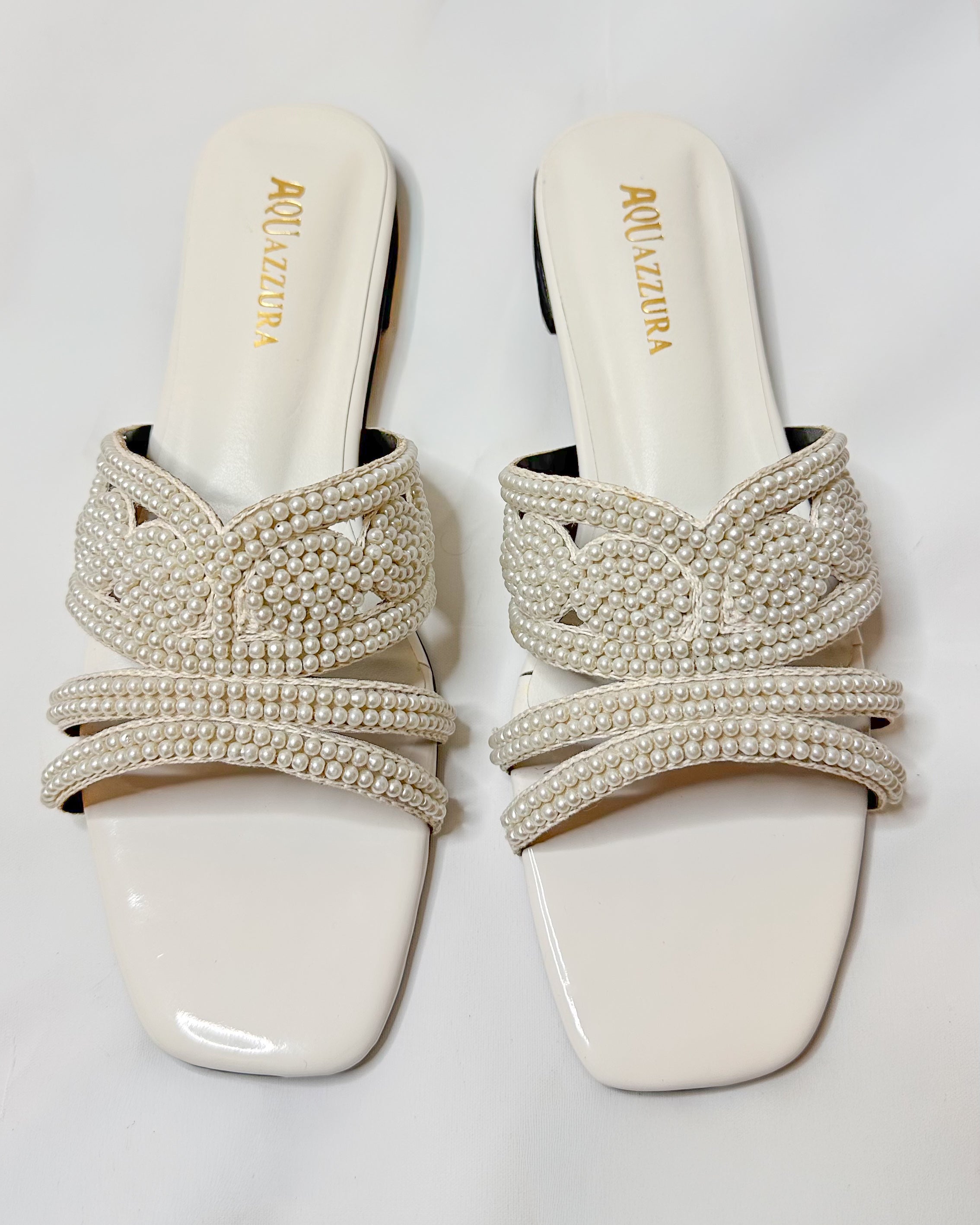 White Beaded Flat Slippers