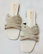 White Beaded Flat Slippers