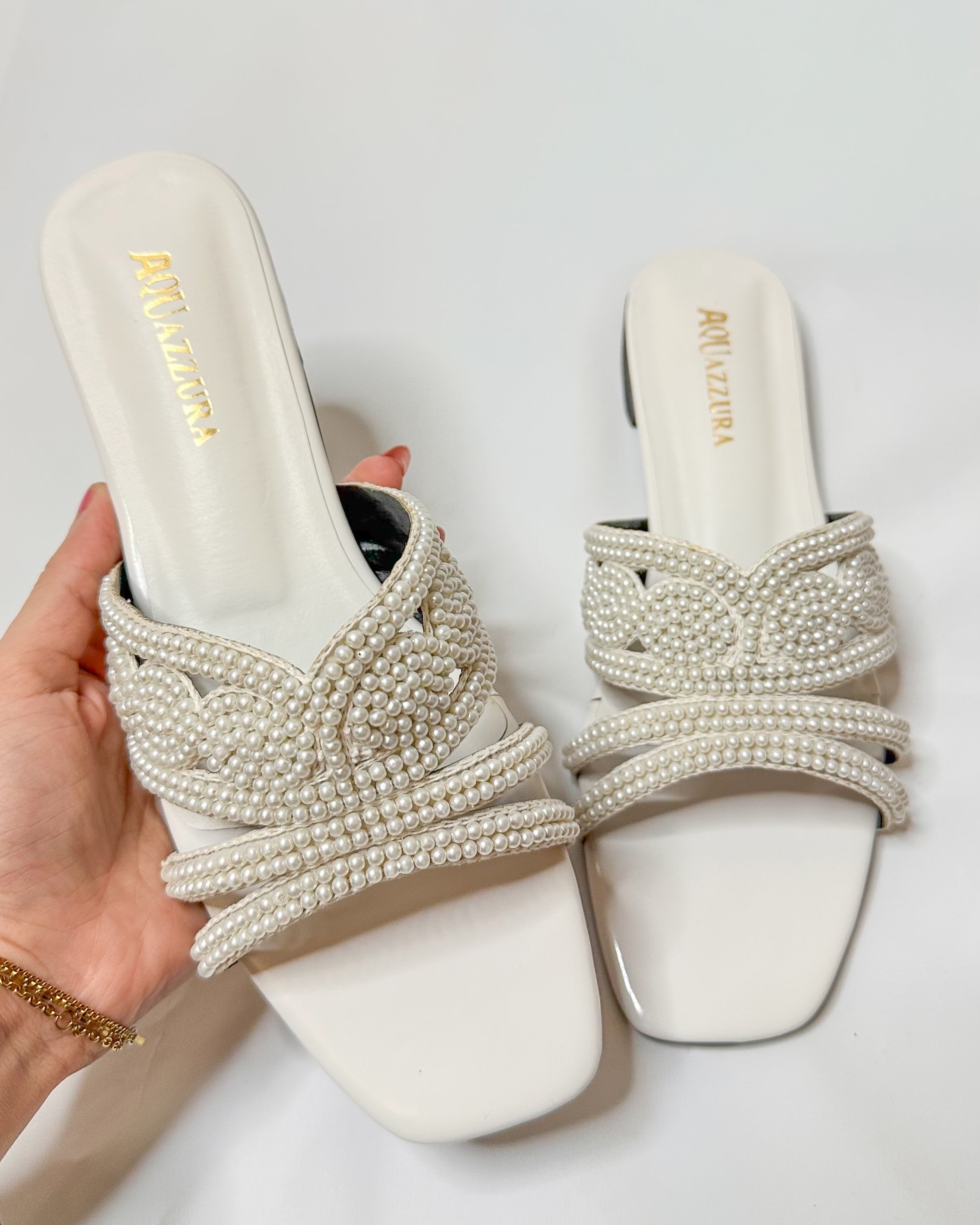 White Beaded Flat Slippers
