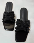 Black Beaded Flat Slippers