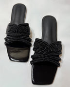 Black Beaded Flat Slippers