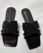 Black Beaded Flat Slippers