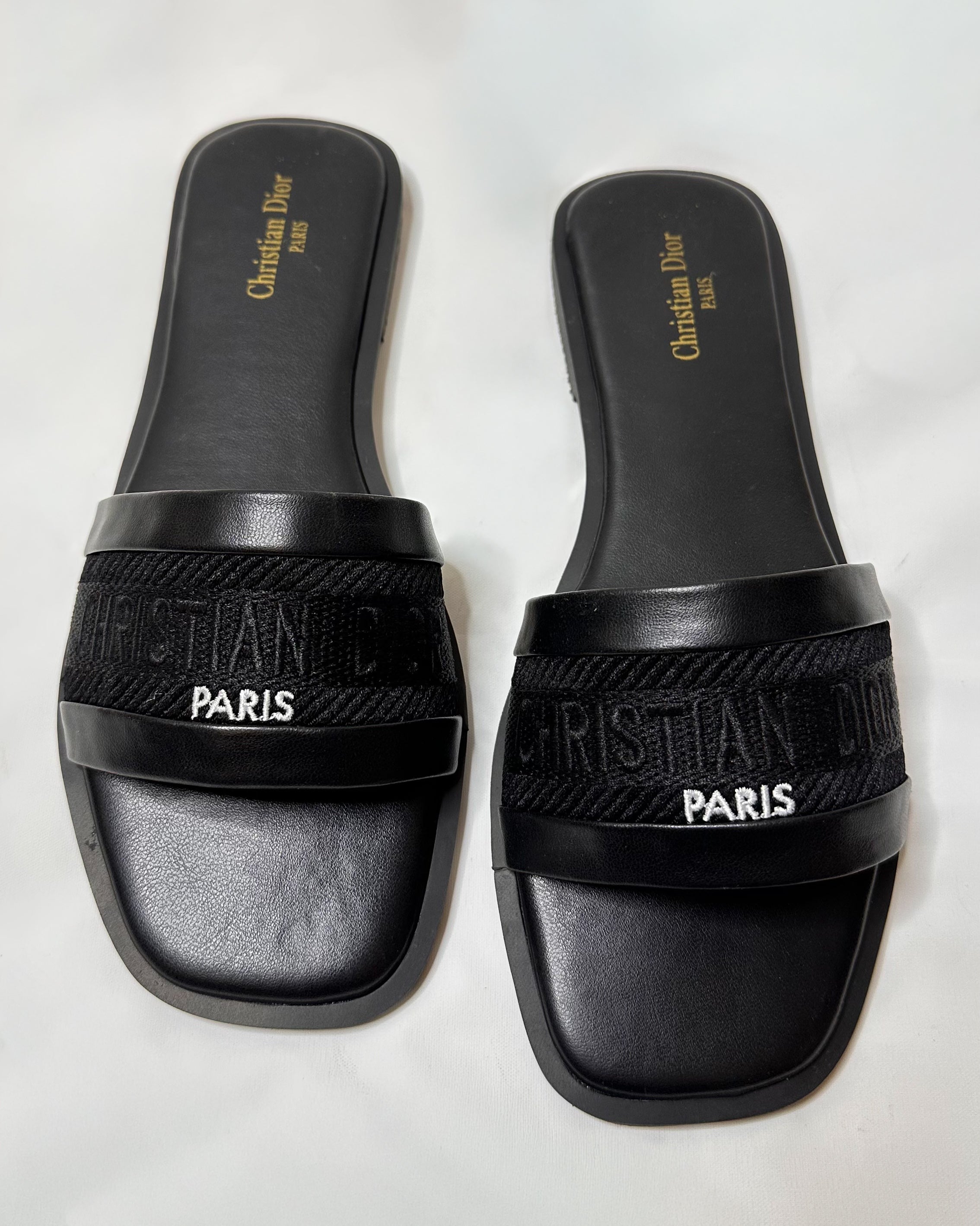 Christian Dior Dway Black Flat Slippers